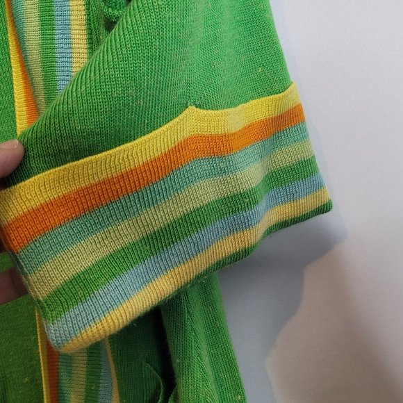 Vintage Cardigan Tie Waist Bright Green Renee Tener For Outlander Striped Trim - Picture 3 of 8